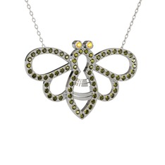 Bumblebee Arı Kolye - Sitrin ve peridot 14 ayar beyaz altın kolye (40 cm gümüş rolo zincir) #1duihas