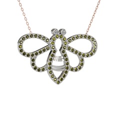 Swarovski ve peridot 18 ayar beyaz altın kolye (40 cm rose altın rolo zincir)