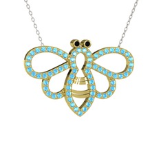 Bumblebee Arı Kolye - Siyah zirkon ve akuamarin 925 ayar altın kaplama gümüş kolye (40 cm gümüş rolo zincir) #1ete1o8