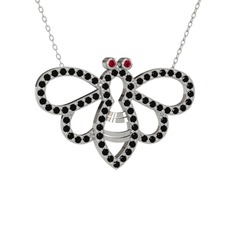 Bumblebee Arı Kolye - Rodolit garnet ve siyah zirkon 14 ayar beyaz altın kolye (40 cm beyaz altın rolo zincir) #1exrjel