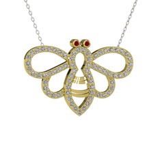 Bumblebee Arı Kolye - Garnet ve beyaz zirkon 14 ayar altın kolye (40 cm beyaz altın rolo zincir) #1f653n5