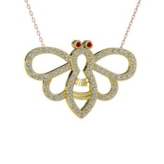 Bumblebee Arı Kolye - Garnet ve beyaz zirkon 18 ayar altın kolye (40 cm rose altın rolo zincir) #1fpwu3a
