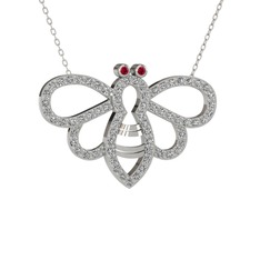 Rodolit garnet ve beyaz zirkon 14 ayar beyaz altın kolye (40 cm beyaz altın rolo zincir)