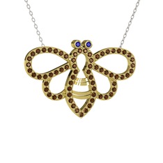 Bumblebee Arı Kolye - Lab safir ve dumanlı kuvars 18 ayar altın kolye (40 cm beyaz altın rolo zincir) #1fwq8ba