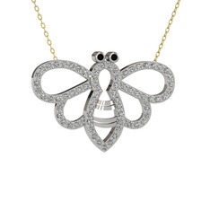 Bumblebee Arı Kolye - Siyah zirkon ve beyaz zirkon 14 ayar beyaz altın kolye (40 cm altın rolo zincir) #1g7c74x