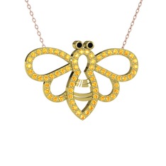 Bumblebee Arı Kolye - Siyah zirkon ve sitrin 8 ayar altın kolye (40 cm rose altın rolo zincir) #1ghmge9