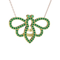 Bumblebee Arı Kolye - Kök zümrüt ve yeşil kuvars 8 ayar altın kolye (40 cm gümüş rolo zincir) #1gqbiy3