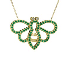 Bumblebee Arı Kolye - Swarovski ve yeşil kuvars 8 ayar altın kolye (40 cm gümüş rolo zincir) #1gvjuxk