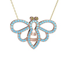 Peridot ve akuamarin 18 ayar rose altın kolye (40 cm altın rolo zincir)