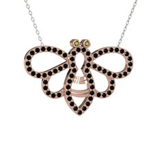 Bumblebee Arı Kolye - Peridot ve siyah zirkon 18 ayar rose altın kolye (40 cm beyaz altın rolo zincir) #1hjbu5b