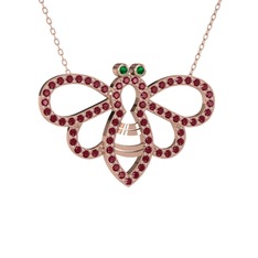 Bumblebee Arı Kolye - Yeşil kuvars ve kök zümrüt 8 ayar rose altın kolye (40 cm rose altın rolo zincir) #1hlzd9k