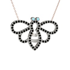 Bumblebee Arı Kolye - Akuamarin ve siyah zirkon 18 ayar beyaz altın kolye (40 cm gümüş rolo zincir) #1hxaxov