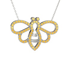 Bumblebee Arı Kolye - Sitrin 14 ayar beyaz altın kolye (40 cm beyaz altın rolo zincir) #1j3sis7