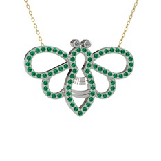 Bumblebee Arı Kolye - Pırlanta ve yeşil kuvars 8 ayar beyaz altın kolye (0.022 karat, 40 cm altın rolo zincir) #1jkgjb9