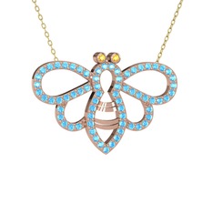 Bumblebee Arı Kolye - Sitrin ve akuamarin 925 ayar rose altın kaplama gümüş kolye (40 cm altın rolo zincir) #1jpqarh