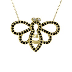 Bumblebee Arı Kolye - Swarovski ve siyah zirkon 925 ayar altın kaplama gümüş kolye (40 cm altın rolo zincir) #1k3gnp7