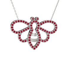 Kök yakut ve rodolit garnet 14 ayar beyaz altın kolye (40 cm beyaz altın rolo zincir)