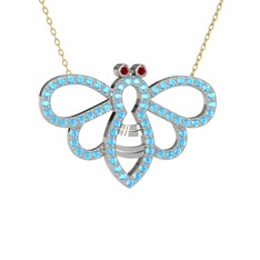 Bumblebee Arı Kolye - Garnet ve akuamarin 14 ayar beyaz altın kolye (40 cm gümüş rolo zincir) #1k9xp83