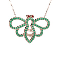 Bumblebee Arı Kolye - Garnet ve kök yakut 8 ayar rose altın kolye (40 cm gümüş rolo zincir) #1kbrv02