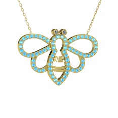 Bumblebee Arı Kolye - Pırlanta ve akuamarin 14 ayar altın kolye (0.022 karat, 40 cm altın rolo zincir) #1khzjk8