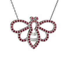 Bumblebee Arı Kolye - Kök yakut ve kök zümrüt 18 ayar beyaz altın kolye (40 cm gümüş rolo zincir) #1kiyrkz