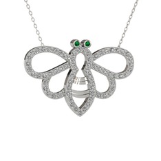 Bumblebee Arı Kolye - Yeşil kuvars ve beyaz zirkon 925 ayar gümüş kolye (40 cm gümüş rolo zincir) #1ktl8rk