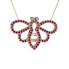 Bumblebee Arı Kolye - Swarovski ve kök zümrüt 14 ayar rose altın kolye (40 cm altın rolo zincir) #1lh6jch
