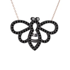Bumblebee Arı Kolye - Swarovski ve siyah zirkon 925 ayar siyah rodyum kaplama gümüş kolye (40 cm rose altın rolo zincir) #1lk7sr5