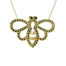 Bumblebee Arı Kolye - Siyah zirkon ve peridot 14 ayar altın kolye (40 cm altın rolo zincir) #1lqle32