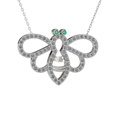 Bumblebee Arı Kolye - Kök zümrüt ve pırlanta 14 ayar beyaz altın kolye (0.737 karat, 40 cm beyaz altın rolo zincir) #1lrewgj