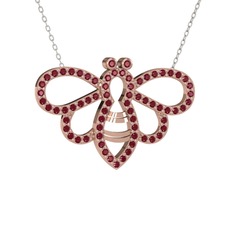 Bumblebee Arı Kolye - Kök yakut ve kök zümrüt 14 ayar rose altın kolye (40 cm beyaz altın rolo zincir) #1m1njoj