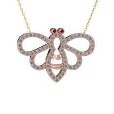 Bumblebee Arı Kolye - Garnet ve pırlanta 8 ayar rose altın kolye (0.737 karat, 40 cm altın rolo zincir) #1m58mm6