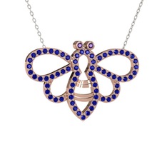 Bumblebee Arı Kolye - Ametist ve lab safir 14 ayar rose altın kolye (40 cm beyaz altın rolo zincir) #1mrkfyz