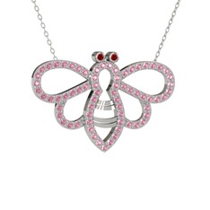 Garnet ve pembe kuvars 925 ayar gümüş kolye (40 cm beyaz altın rolo zincir)