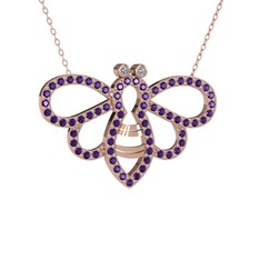 Bumblebee Arı Kolye - Swarovski ve ametist 8 ayar rose altın kolye (40 cm rose altın rolo zincir) #1n5oghr