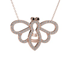 Bumblebee Arı Kolye - Siyah zirkon ve beyaz zirkon 8 ayar rose altın kolye (40 cm rose altın rolo zincir) #1ngsp9d