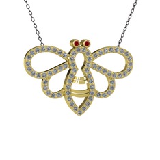 Garnet ve pırlanta 8 ayar altın kolye (0.737 karat, 40 cm gümüş rolo zincir)