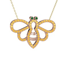 Bumblebee Arı Kolye - Yeşil kuvars ve sitrin 18 ayar rose altın kolye (40 cm gümüş rolo zincir) #1nl6rlr