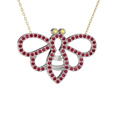 Bumblebee Arı Kolye - Sitrin ve rodolit garnet 8 ayar beyaz altın kolye (40 cm altın rolo zincir) #1nmwh85