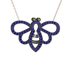 Bumblebee Arı Kolye - Peridot ve lab safir 925 ayar siyah rodyum kaplama gümüş kolye (40 cm rose altın rolo zincir) #1nqenth