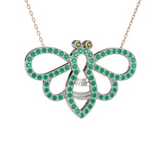 Peridot ve kök yakut 925 ayar gümüş kolye (40 cm gümüş rolo zincir)