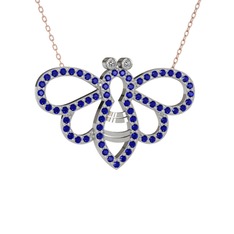 Bumblebee Arı Kolye - Swarovski ve lab safir 18 ayar beyaz altın kolye (40 cm rose altın rolo zincir) #1ohbxx7