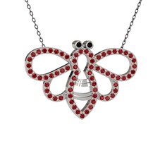 Siyah zirkon ve garnet 14 ayar beyaz altın kolye (40 cm gümüş rolo zincir)