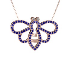 Bumblebee Arı Kolye - Swarovski ve lab safir 8 ayar rose altın kolye (40 cm rose altın rolo zincir) #1poieoz