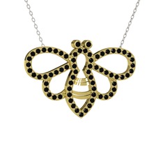 Bumblebee Arı Kolye - Siyah zirkon 8 ayar altın kolye (40 cm gümüş rolo zincir) #1pricru