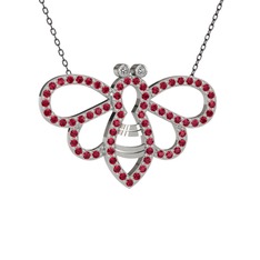 Bumblebee Arı Kolye - Beyaz zirkon ve rodolit garnet 925 ayar gümüş kolye (40 cm gümüş rolo zincir) #1psv10