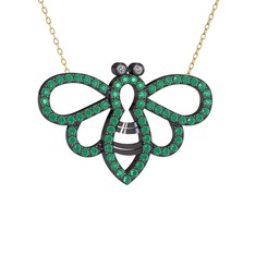 Bumblebee Arı Kolye - Swarovski ve kök yakut 925 ayar siyah rodyum kaplama gümüş kolye (40 cm gümüş rolo zincir) #1puk507