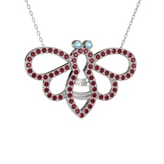 Bumblebee Arı Kolye - Akuamarin ve kök zümrüt 18 ayar beyaz altın kolye (40 cm beyaz altın rolo zincir) #1puptuh