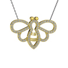 Bumblebee Arı Kolye - Sitrin ve beyaz zirkon 14 ayar altın kolye (40 cm gümüş rolo zincir) #1q279el