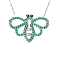 Bumblebee Arı Kolye - Lab safir ve kök yakut 14 ayar beyaz altın kolye (40 cm rose altın rolo zincir) #1qxg00h